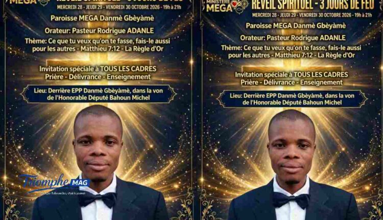 le pasteur Rodrigue Adanlé annonce trois jours de réveil spirituel à Danmè Gbèyàmè autour de la Règle d’Or